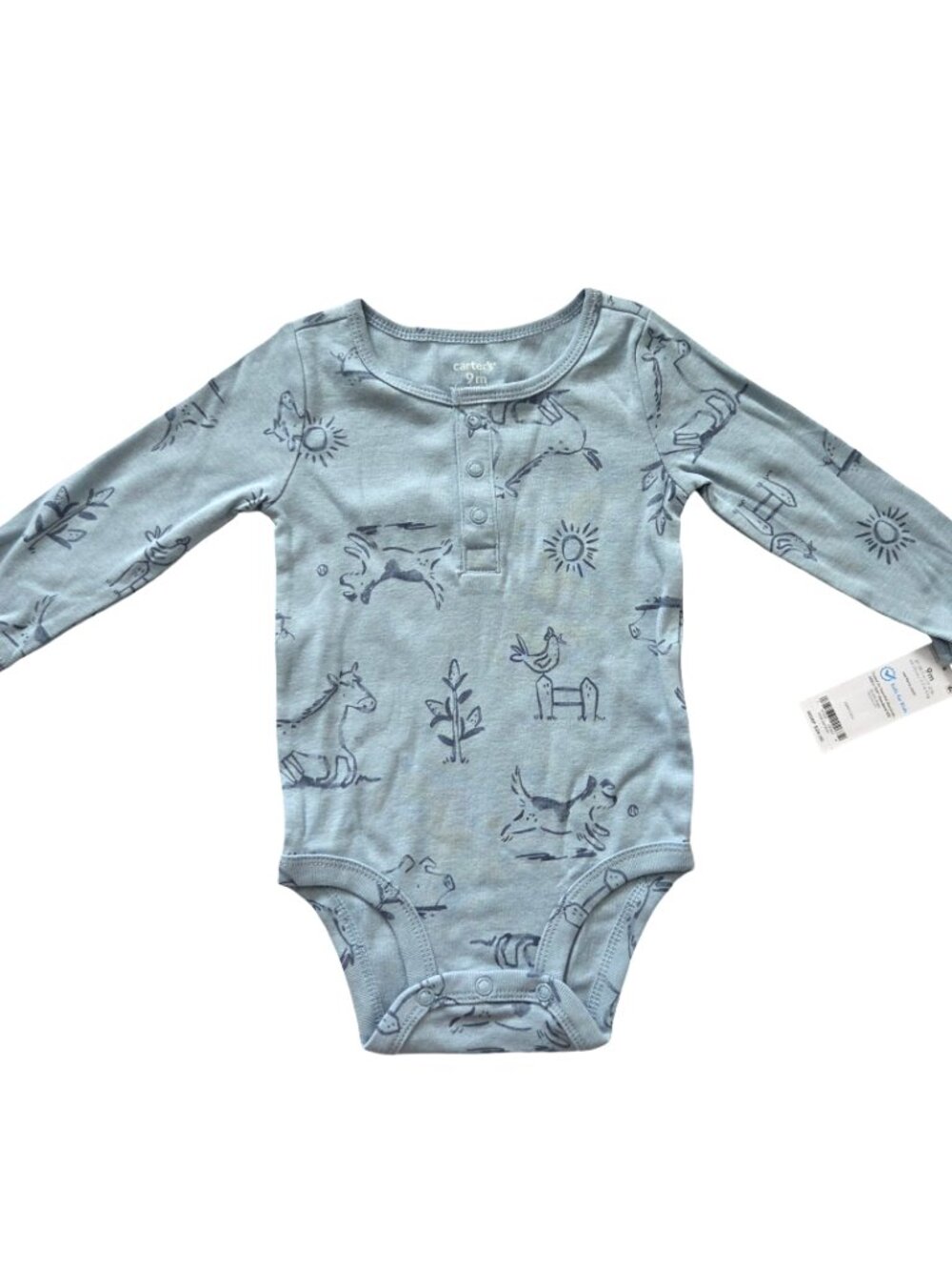 Carter’s Baby Bodysuit 9M Blue Woodland Animal Long Sleeve Cozy NWT - Picture 2 of 7
